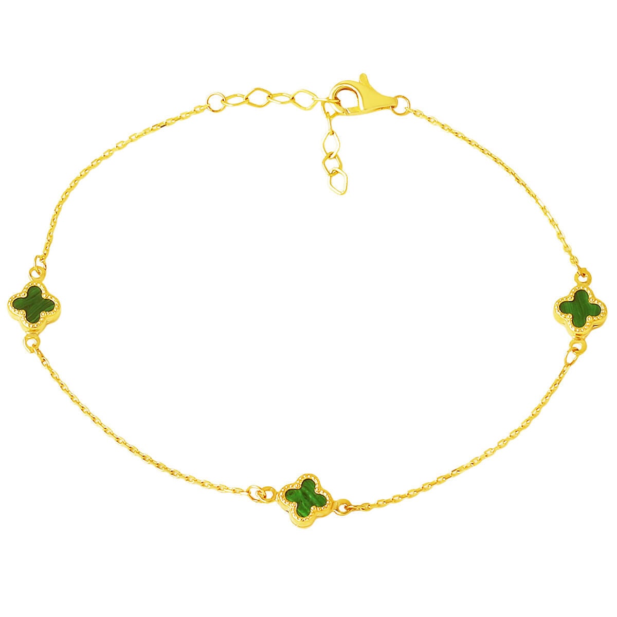 14K Yellow Gold Clover Green Glass Bracelet (1.48 g)