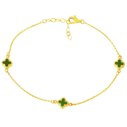 14K Yellow Gold Clover Green Glass Bracelet (1.48 g)