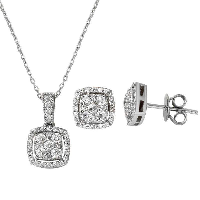 14K White Gold 0.45 Ct Diamond Necklace Earrings Set