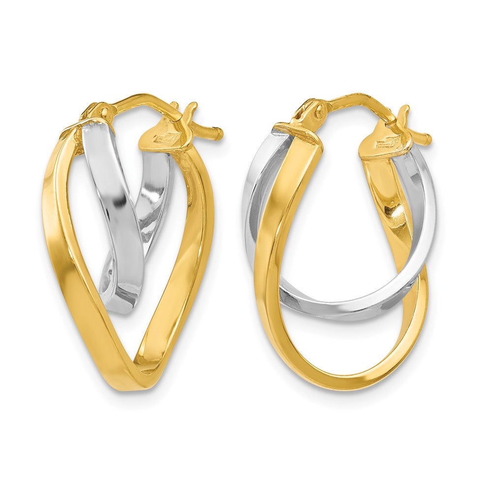 14K Yellow & Rhodium With Polished Hinged Hoop Earrings