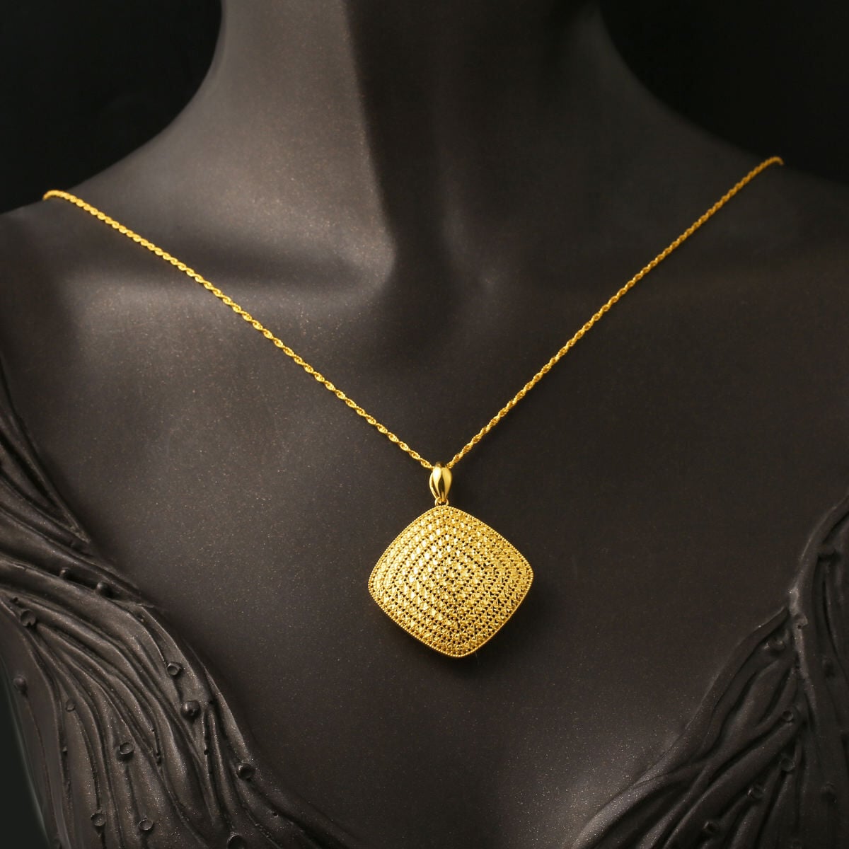 14K Yellow Gold Flower of Life Hand Engraved Pendant