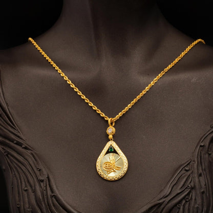14K Yellow Gold Crystal Ottoman Tughra Cubic Zirconia Necklace