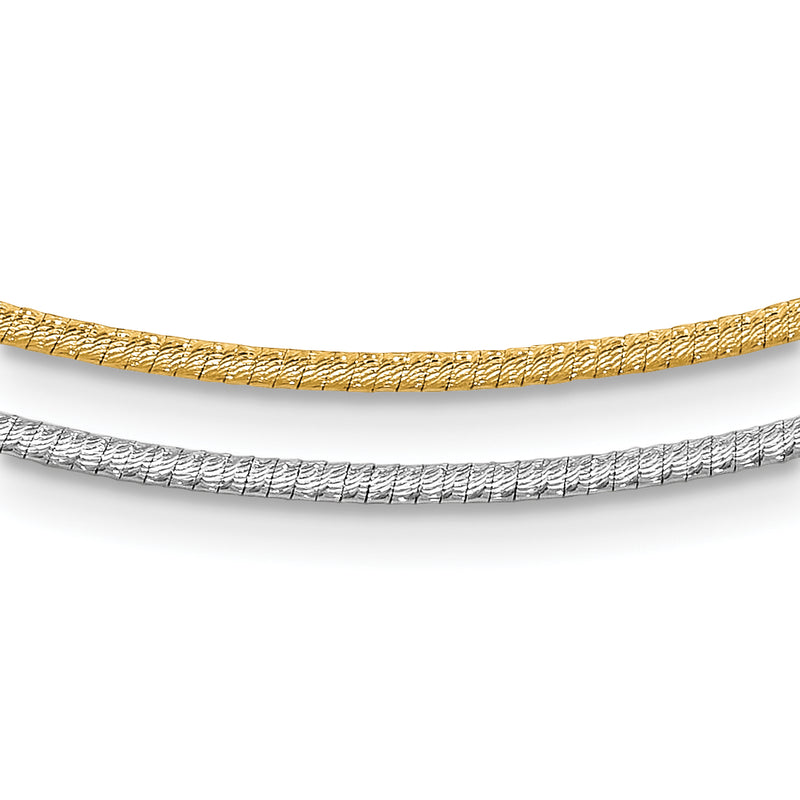14K Two Tone D/C Reversible 2mm Adjustable Omega Necklace