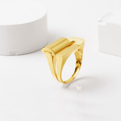 14K Yellow Gold Geometric Striped Ring