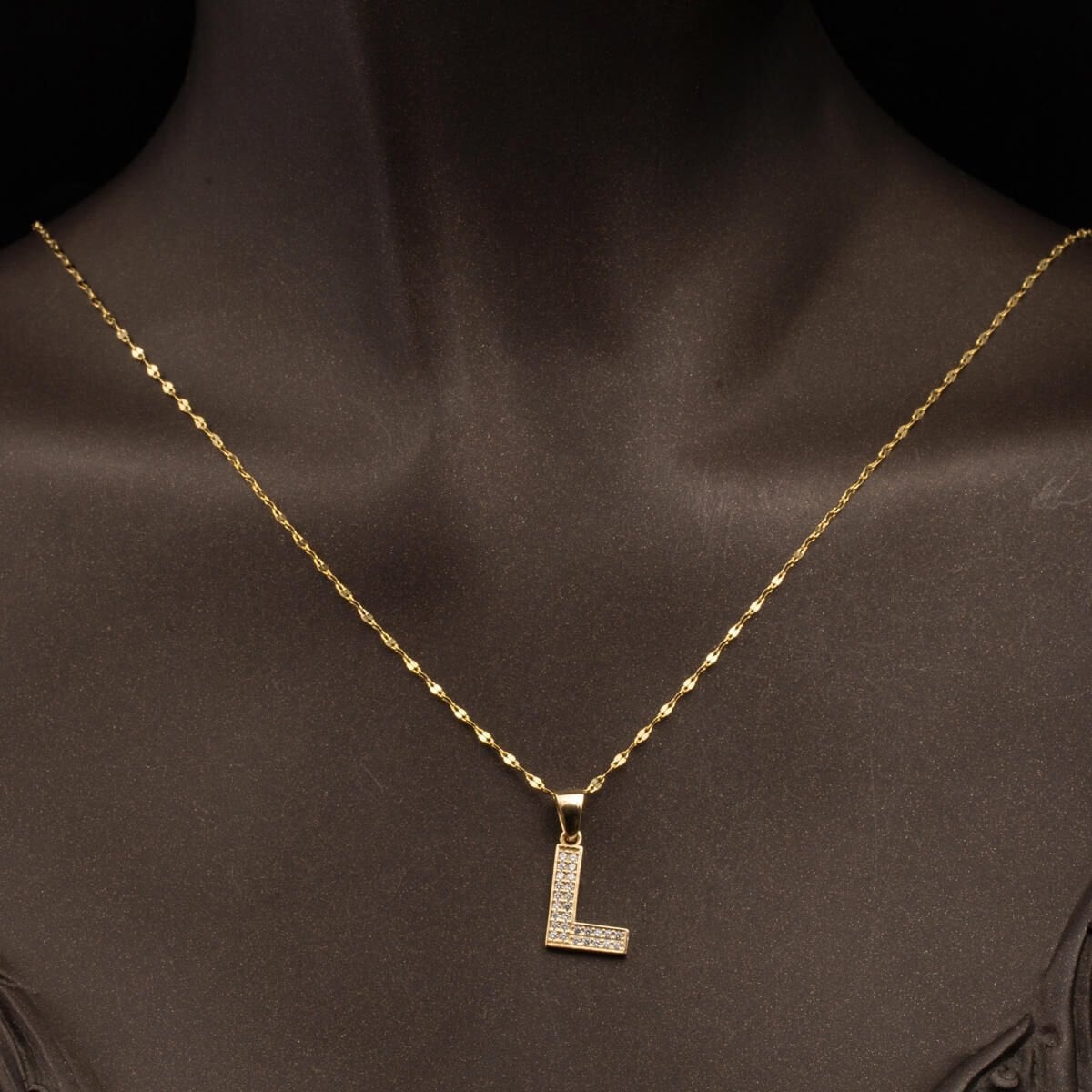 14K Yellow Gold Initial L Cubic Zirconia Necklace