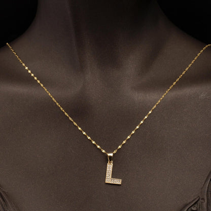 14K Yellow Gold Initial L Cubic Zirconia Necklace