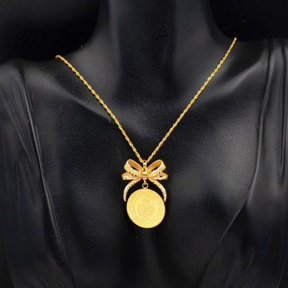 22K Yellow Gold Half Coin Bow Necklace