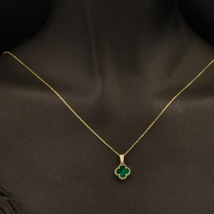 14K Yellow Gold Green Clover Double Set with Cubic Zirconia