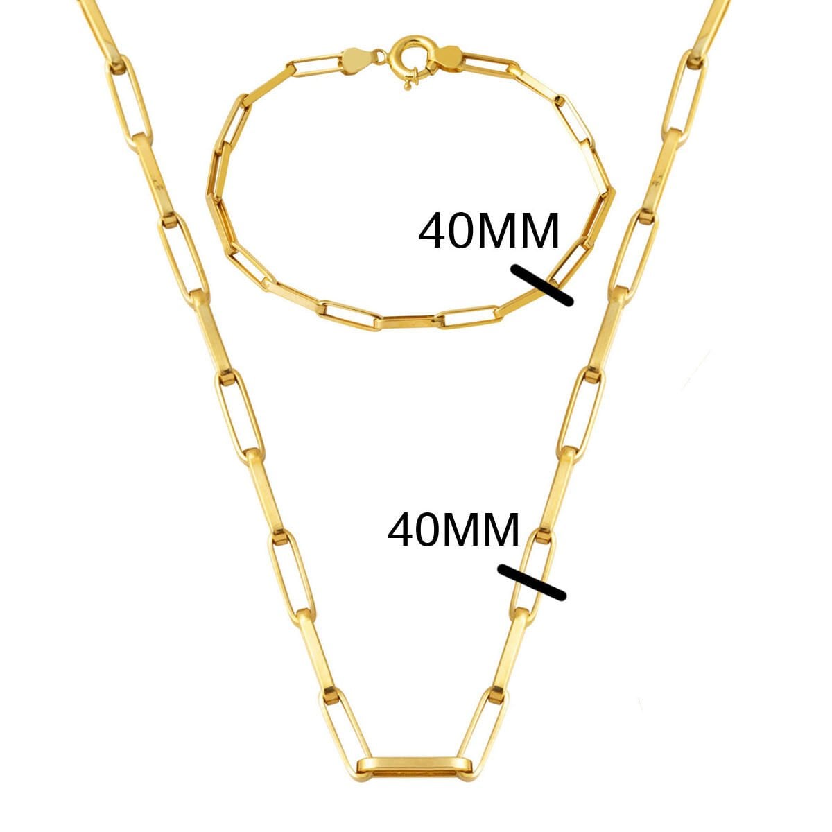 14K Yellow Gold Paperclip Chain Double Jewelry Set