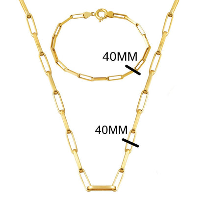 14K Yellow Gold Paperclip Chain Double Jewelry Set