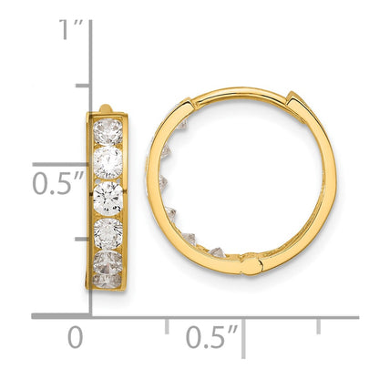 14K Yellow Gold Polished CZ 4x16mm Huggie Hoop Earrings