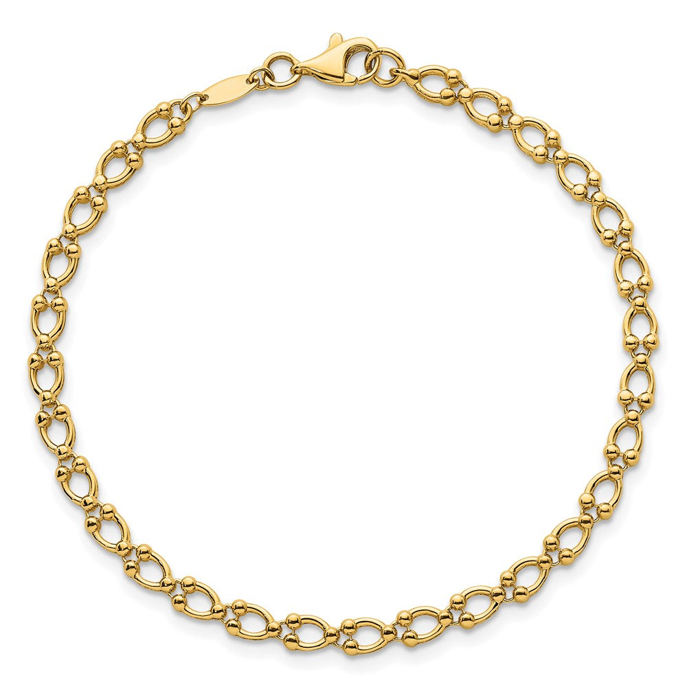 14K Yellow Gold Polished Fancy Beaded Link 7 Inch Bracelet