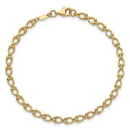 14K Yellow Gold Polished Fancy Beaded Link 7 Inch Bracelet