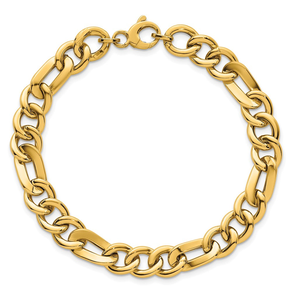 14K Yellow Gold Polished 8.3mm Fancy Figaro Link Chain Bracelet