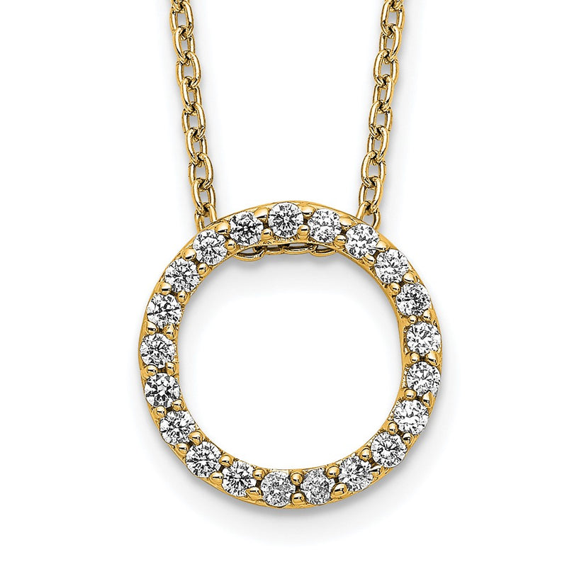14K Yellow Gold Polished 1/4 carat Diamond Circle 18 Inch Necklace