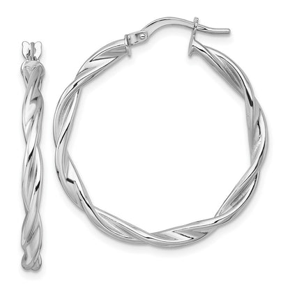 14K White Gold Polished Twisted 2.75 x 30mm Tube Hoop Earrings