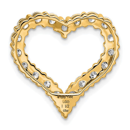 14K Yellow Gold 1 1/2 carat Lab Grown Diamond VS+ F+ Complete Heart Chain Slide Pendant