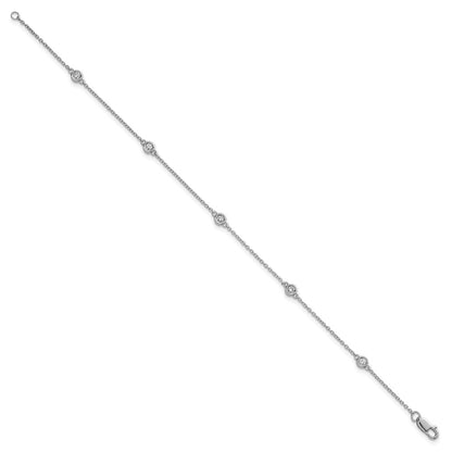 14K White Gold Complete 1/6 carat Bezel-set Diamond and Cable Chain 5-Station 7 Inch Bracelet