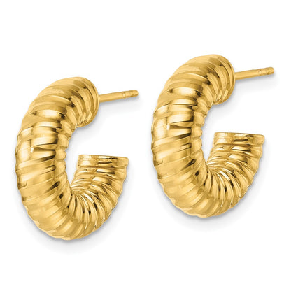 14K Yellow Gold Polished 5.00mm Textured Tube C-Hoop Post Earrings