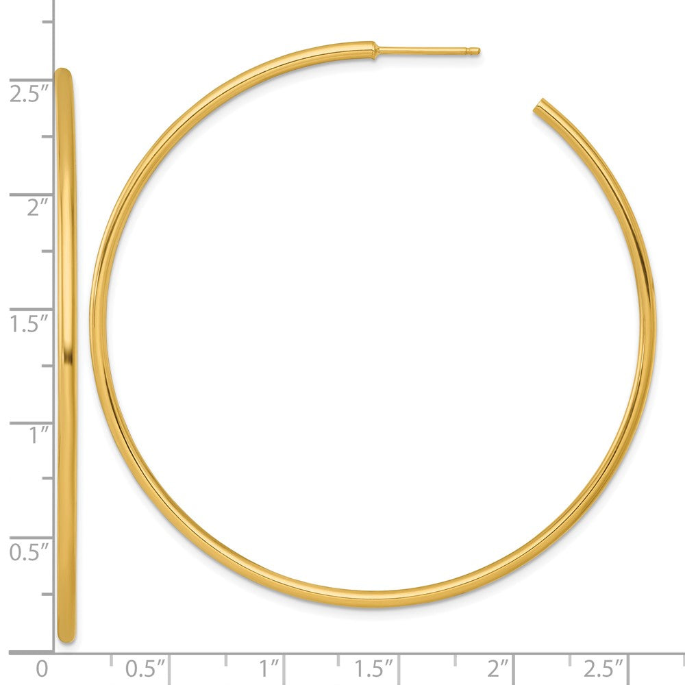 14K Yellow Gold Polished 2.0 x 65mm Tube C-Hoop Post Earrings