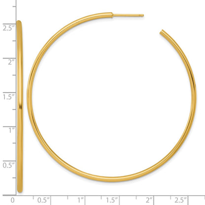 14K Yellow Gold Polished 2.0 x 65mm Tube C-Hoop Post Earrings