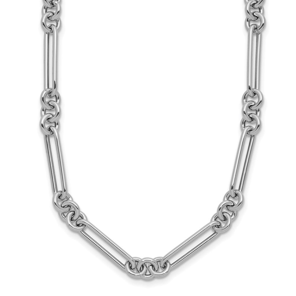 14K White Gold Polished Fancy Figaro Link 17.5 Inch Necklace