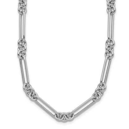 14K White Gold Polished Fancy Figaro Link 17.5 Inch Necklace