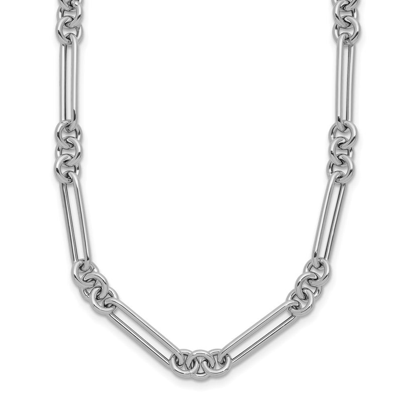 14K White Gold Polished Fancy Figaro Link 17.5 Inch Necklace