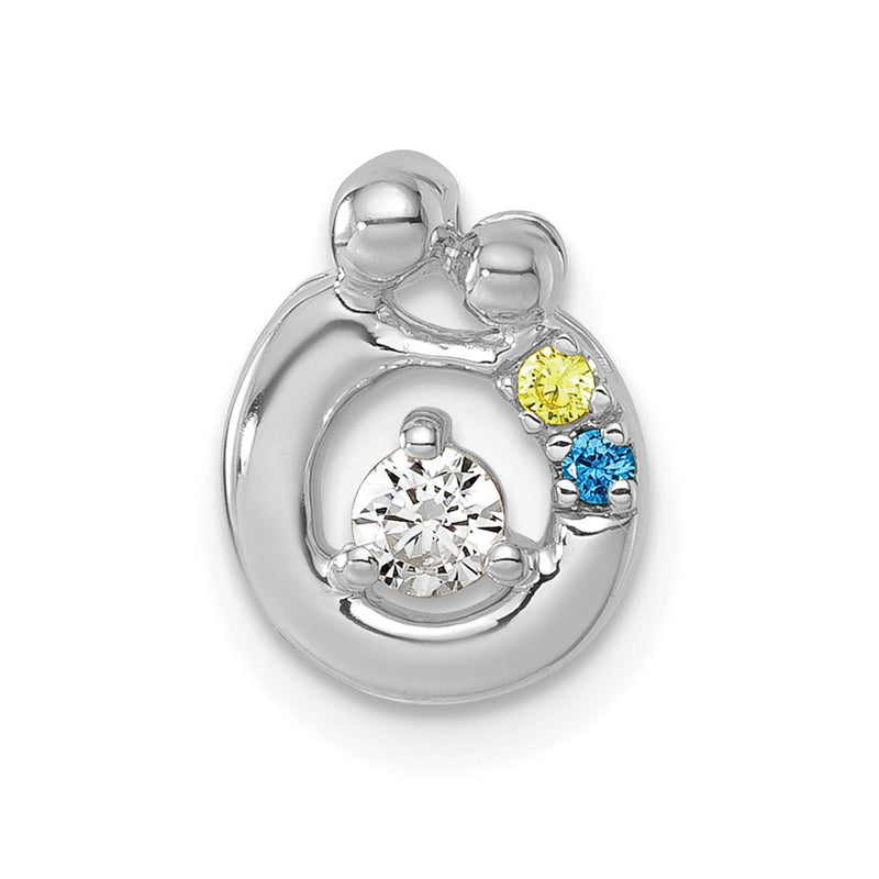 14K White Gold 2 Synthetic Birthstone and Dia. Mother/Child Chain Slide