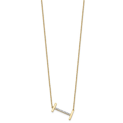 14K Yellow Gold Sideways Diamond Initial I 18 Inch Necklace