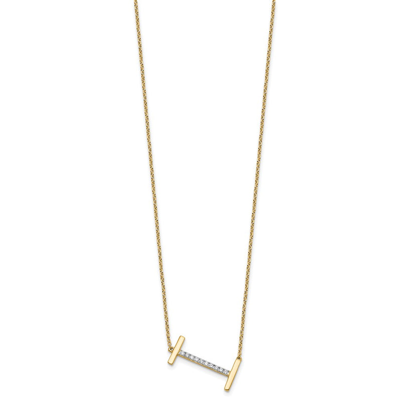 14K Yellow Gold Sideways Diamond Initial I 18 Inch Necklace