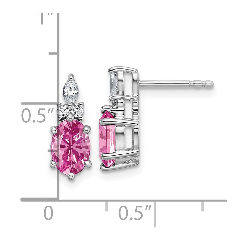 14K White Gold Diamond and 7x5 Oval October/Lab Created Pink Sapphire Post Earrings