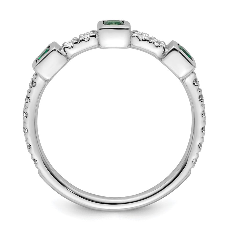 14K White Gold Polished Diamond and Emerald Fashion Ring