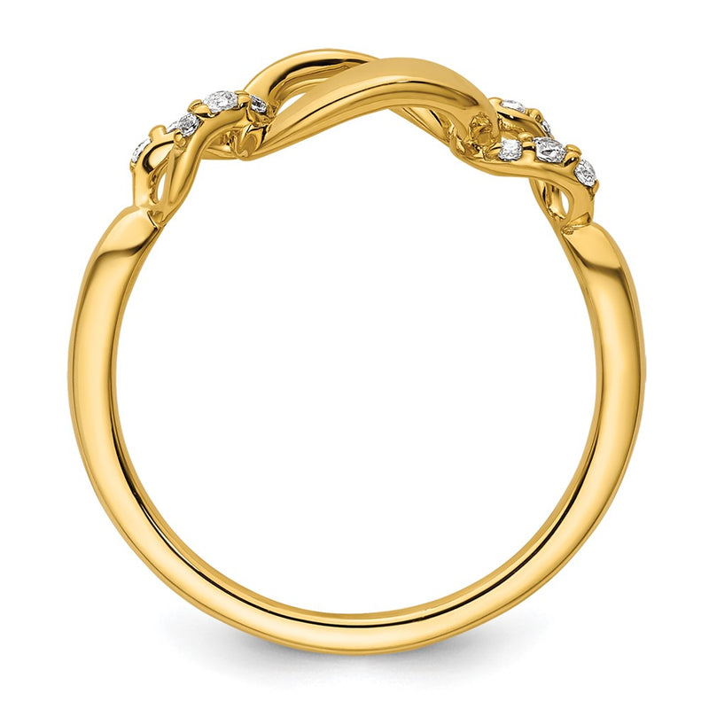 14K Yellow Gold Polished Diamond Wavy Oval Fashion Ring