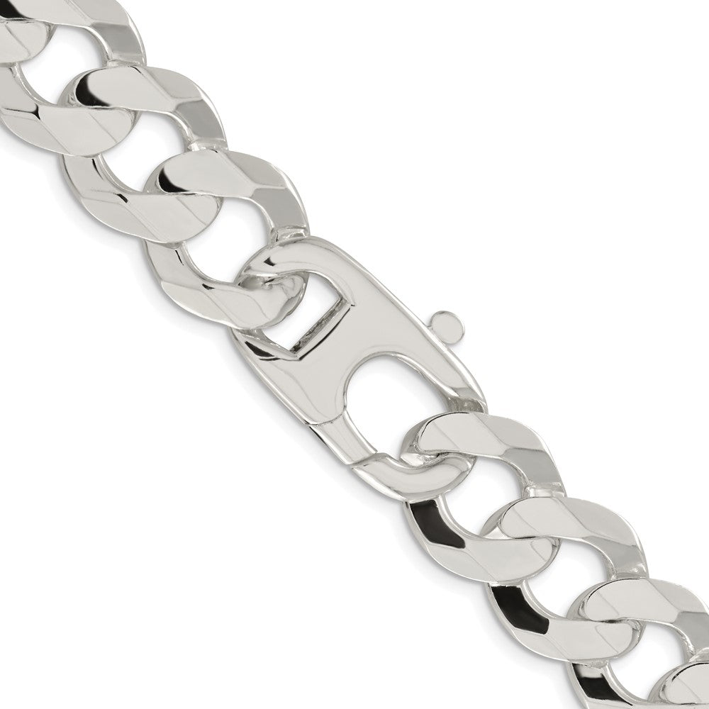 Sterling Silver Rhodium-plated 15.75mm Concave Beveled Curb 24 Inch Chain