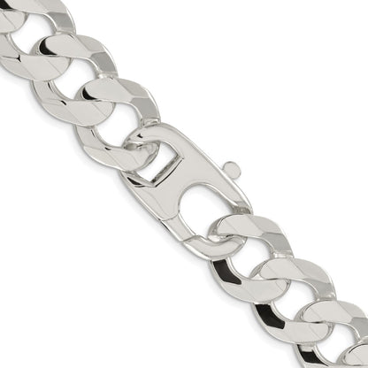 Sterling Silver Rhodium-plated 15.75mm Concave Beveled Curb 24 Inch Chain