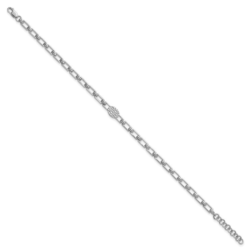 14K White Gold Polished Complete 1/8 carat Diamond Oval Cluster Fancy Link 7 Inch Bracelet with 1 Inch Extender