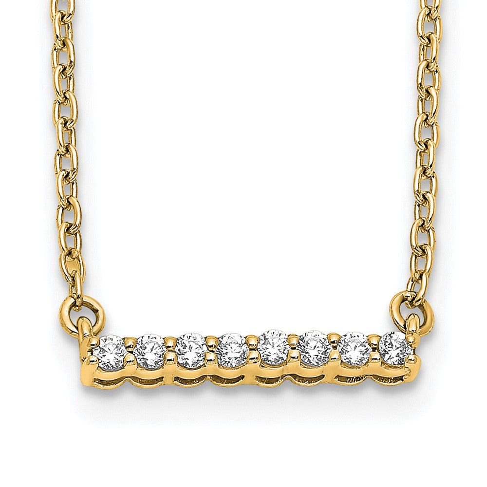 14K Yellow Gold Polished 1/10 carat Diamond Bar 18 Inch Necklace