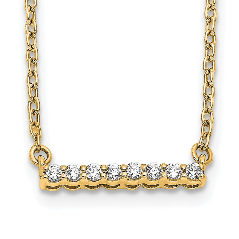 14K Yellow Gold Polished 1/10 carat Diamond Bar 18 Inch Necklace