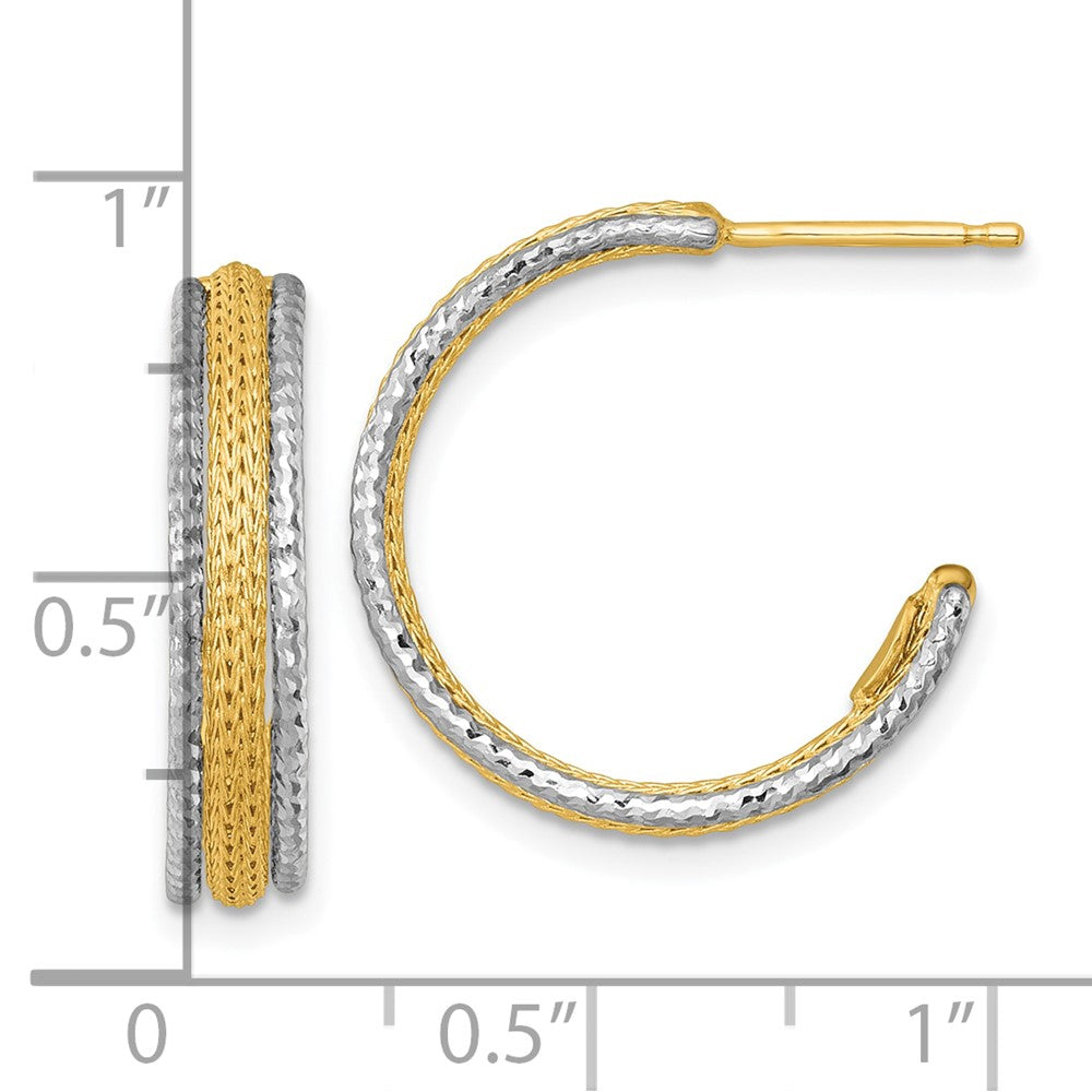 14K Two-Tone Gold Textured Woven 4mm x 20mm J-Hoop Post Earrings