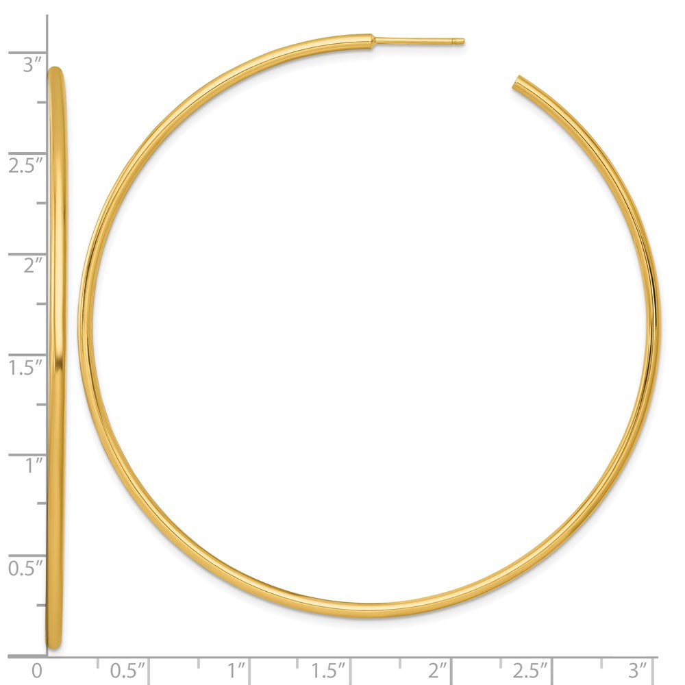 14K Yellow Gold Polished 2.0 x 75mm Tube C-Hoop Post Earrings