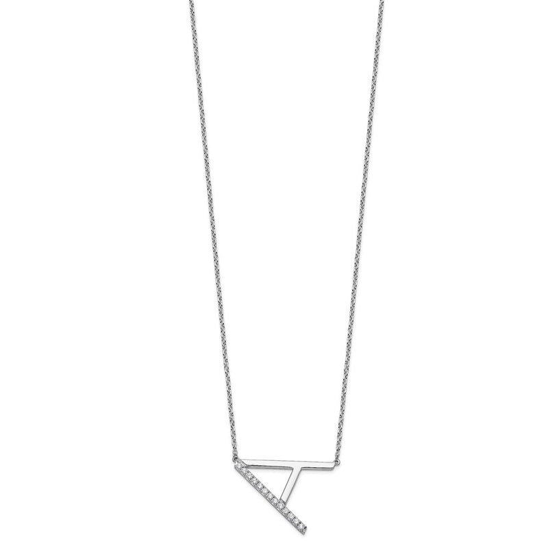 14K White Gold Sideways Diamond Initial A 18 Inch Necklace