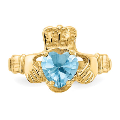 14K Yellow Gold December CZ Heart Birthstone Claddagh Ring