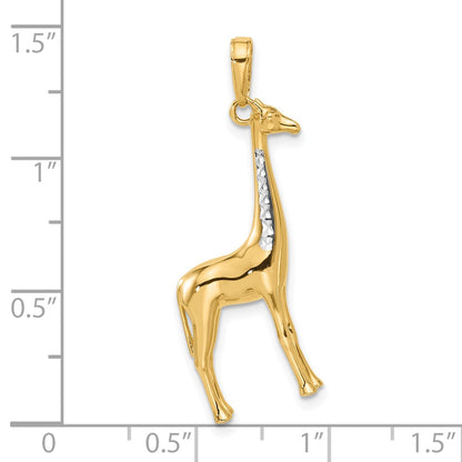 14K Yellow Gold and Rhodium Diamond-cut 3-D Giraffe Pendant