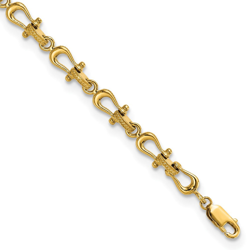 14K Yellow Gold Polished Anchor Shackle 8 Inch Bracelet