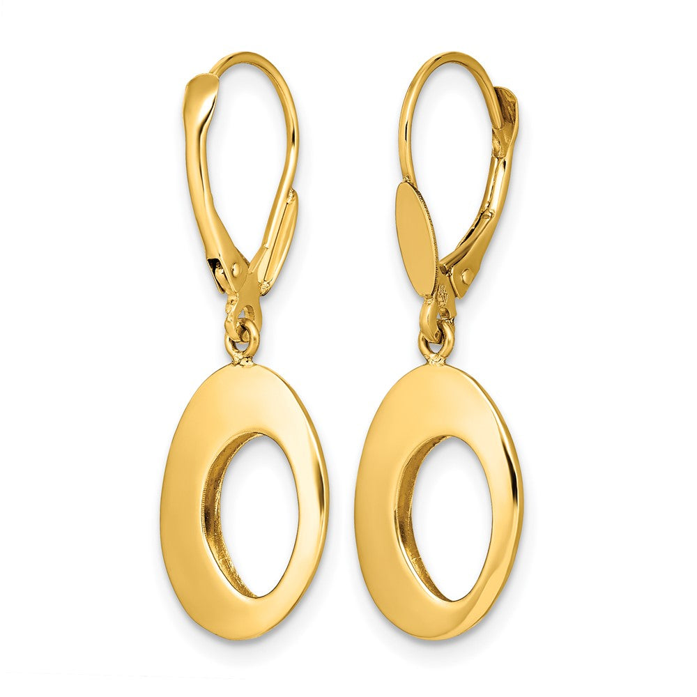 14K Yellow Gold Polished Hollow Circles Leverback Earrings