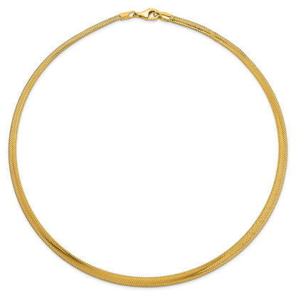 14K Yellow Gold Polished 6.1mm Woven Mesh 17 Inch Necklace