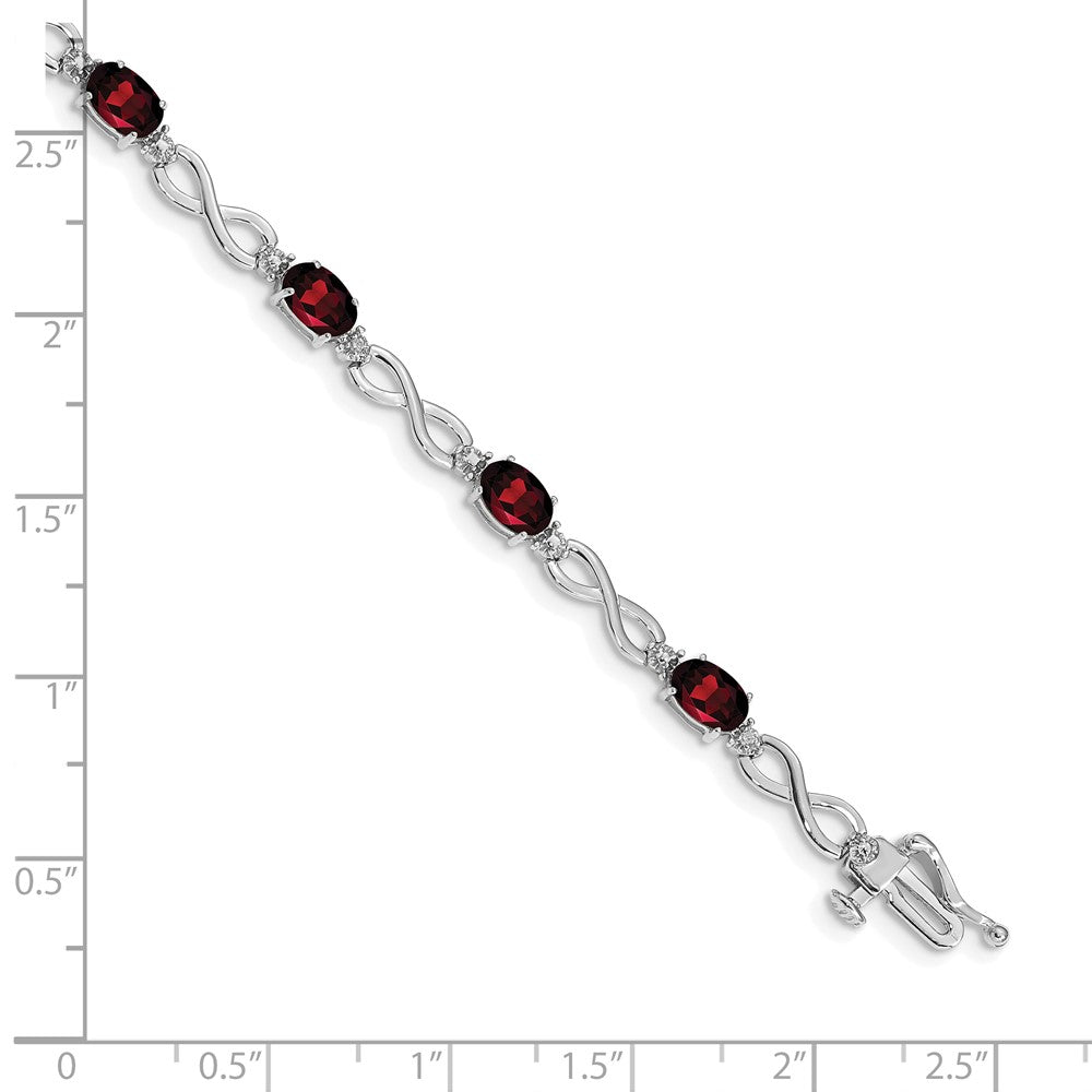 14K White Gold Complete Oval Garnet and Diamond Infinity Link 7 Inch Bracelet