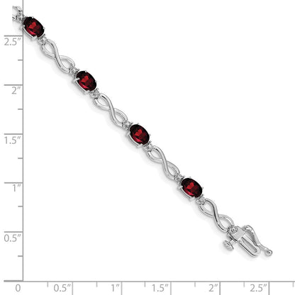 14K White Gold Complete Oval Garnet and Diamond Infinity Link 7 Inch Bracelet
