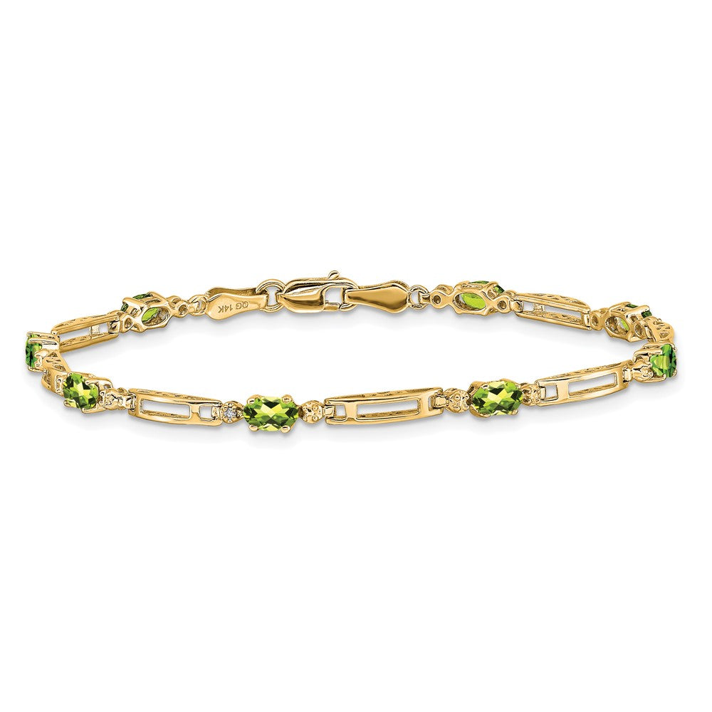 14K Yellow Gold Complete Diamond and Oval Peridot Fancy Link 7 Inch Bracelet